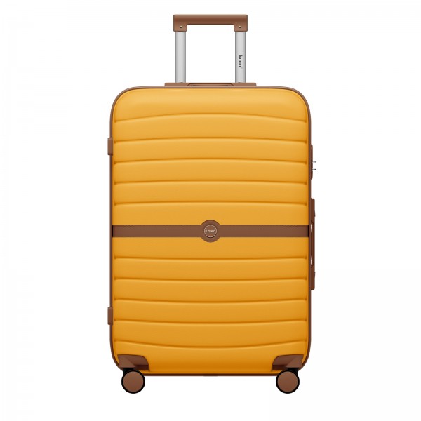 KSK2592 - Kono ABS+PC 28-Inch Striped Design with Colour-Block Details Large Checked Luggage for Longer Travels - Yellow and Brown