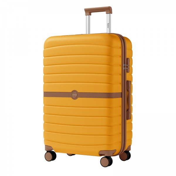 KSK2592 - Kono ABS+PC 28-Inch Striped Design with Colour-Block Details Large Checked Luggage for Longer Travels - Yellow and Brown