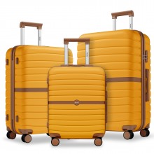 KSK2592 - Kono ABS+PC Striped Design with Colour-Block Details 3-Piece Hardshell Luggage Set with Spinner Wheels - Yellow and Brown