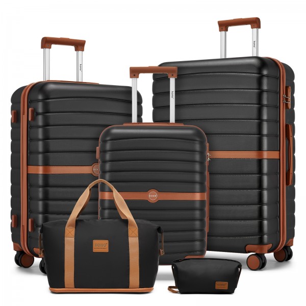 KSK2592+EA2212 - Kono 3‑teiliges ABS+PC‑Koffers‑Set mit Reisetasche & Kulturbeutel ‑ Schwarz und Braun