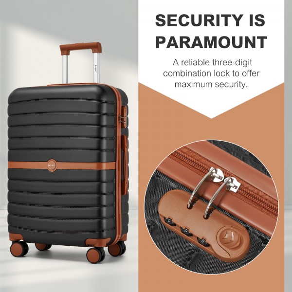 KSK2592+EA2212 - Kono 3‑teiliges ABS+PC‑Koffers‑Set mit Reisetasche & Kulturbeutel ‑ Schwarz und Braun