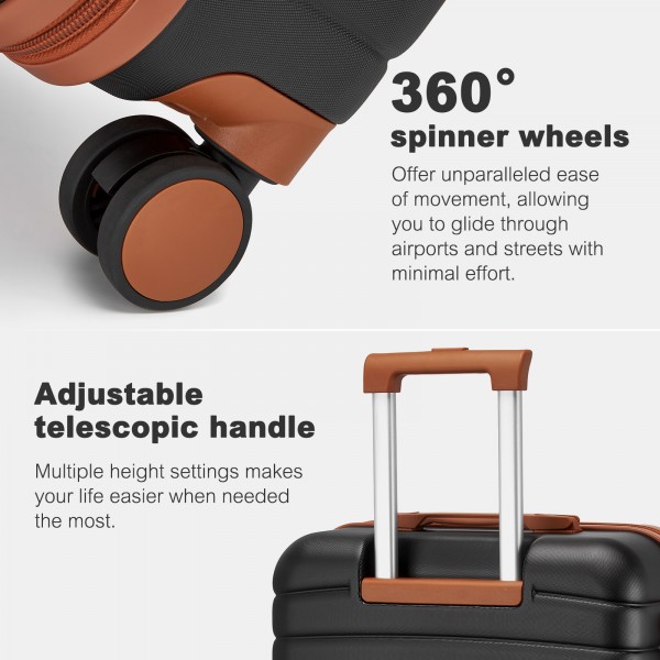 KSK2592+EA2212 - Kono 3‑teiliges ABS+PC‑Koffers‑Set mit Reisetasche & Kulturbeutel ‑ Schwarz und Braun