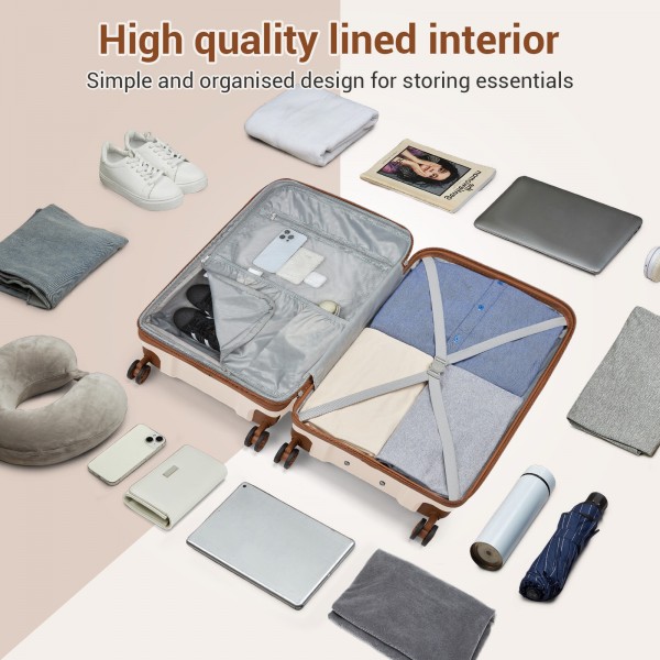 KSK2594 - Kono PP 20/24/28-Zoll-Hartschale-ausziehbares Gepäck – Leichter Koffer mit TSA-Schloss & integriertem Becherhalter - Beige und Braun