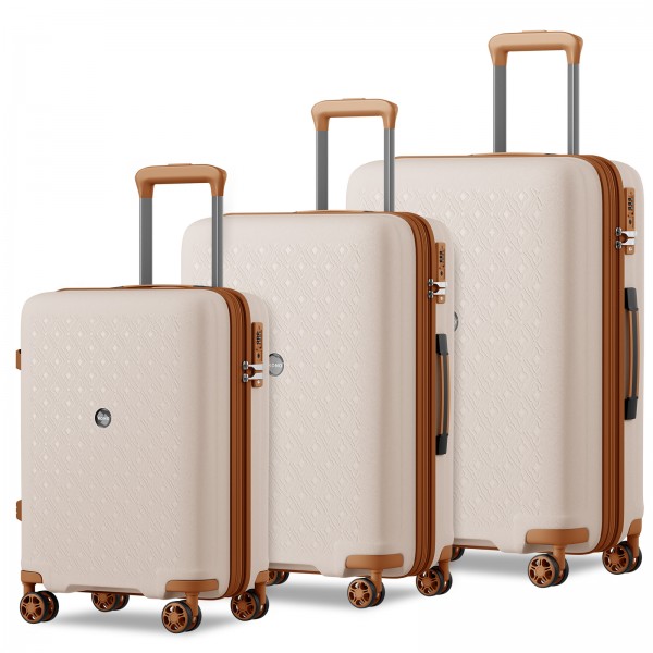 KSK2594 - Kono PP 20/24/28-Zoll-Hartschale-ausziehbares Gepäck – Leichter Koffer mit TSA-Schloss & integriertem Becherhalter - Beige und Braun