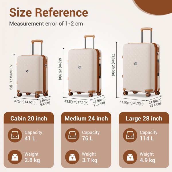 KSK2594 - Kono PP 20/24/28-Zoll-Hartschale-ausziehbares Gepäck – Leichter Koffer mit TSA-Schloss & integriertem Becherhalter - Beige und Braun