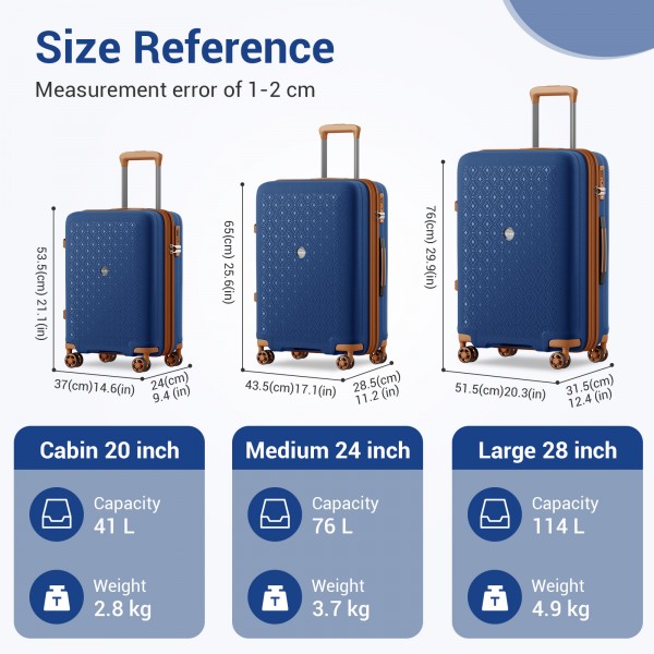 KSK2594 - Kono PP 20/24/28-Zoll-Hartschale-ausziehbares Gepäck – Leichter Koffer mit TSA-Schloss & integriertem Becherhalter - Marineblau und Braun