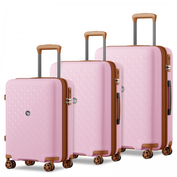 KSK2594 - Kono PP 20/24/28-Zoll-Hartschale-ausziehbares Gepäck – Leichter Koffer mit TSA-Schloss & integriertem Becherhalter - Rosa und Braun