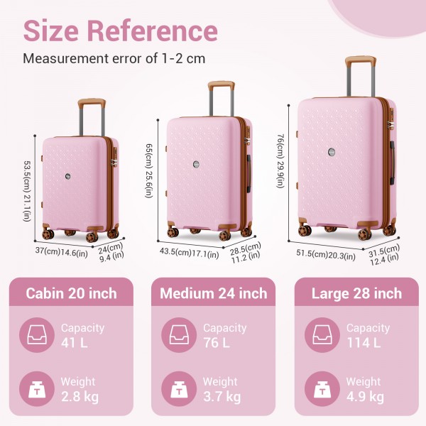 KSK2594 - Kono PP 20/24/28-Zoll-Hartschale-ausziehbares Gepäck – Leichter Koffer mit TSA-Schloss & integriertem Becherhalter - Rosa und Braun