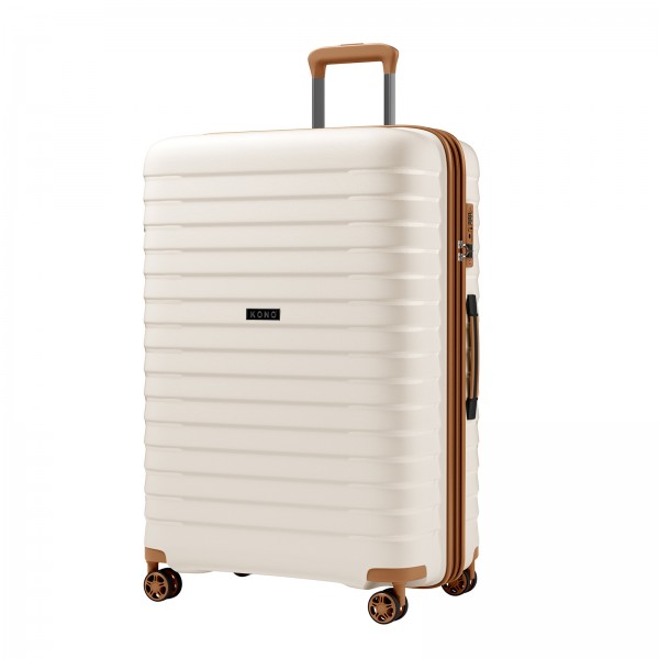 KSK2595 - Kono 28-Inch Hard Shell Scratch-Resistant PP Luggage with Cup Holder, TSA Lock & Expandable Design-Check-in Luggage For Travel - Beige and Brown