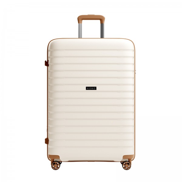 KSK2595 - Kono 28-Inch Hard Shell Scratch-Resistant PP Luggage with Cup Holder, TSA Lock & Expandable Design-Check-in Luggage For Travel - Beige and Brown