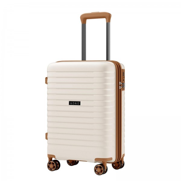 KSK2595 - Kono 20-Inch Hard Shell Scratch-Resistant PP Luggage with Cup Holder, TSA Lock & Expandable Design-Cabin Trolley For Travel - Beige and Brown