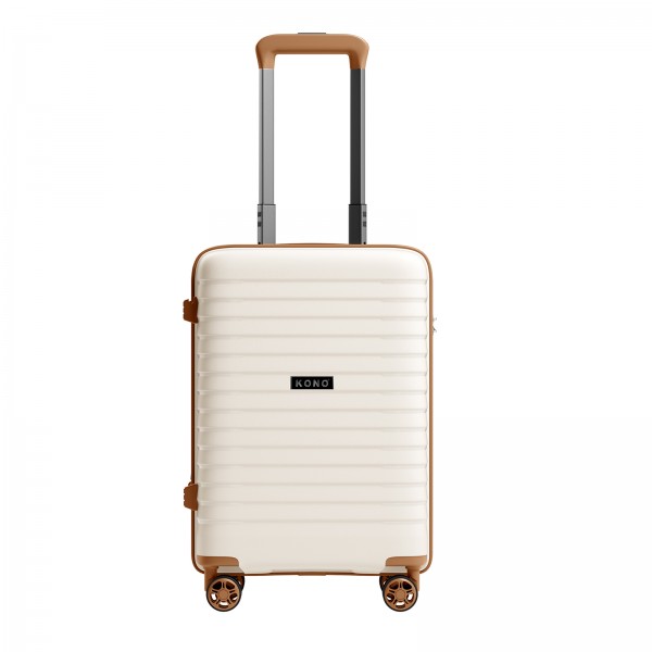 KSK2595 - Kono 20-Inch Hard Shell Scratch-Resistant PP Luggage with Cup Holder, TSA Lock & Expandable Design-Cabin Trolley For Travel - Beige and Brown