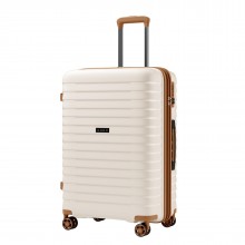 KSK2595 - Kono 24-Inch Hard Shell Scratch-Resistant PP Luggage with Cup Holder, TSA Lock & Expandable Design-Check-in Luggage For Travel - Beige and Brown