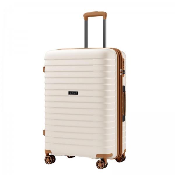 KSK2595 - Kono 24-Inch Hard Shell Scratch-Resistant PP Luggage with Cup Holder, TSA Lock & Expandable Design-Check-in Luggage For Travel - Beige and Brown