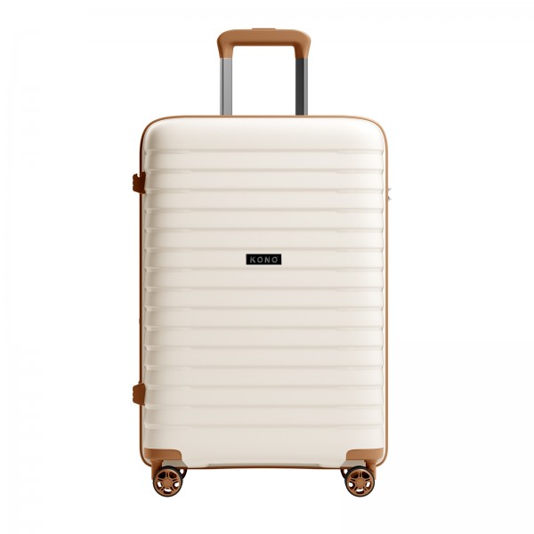 KSK2595 - Kono 24-Inch Hard Shell Scratch-Resistant PP Luggage with Cup Holder, TSA Lock & Expandable Design-Check-in Luggage For Travel - Beige and Brown
