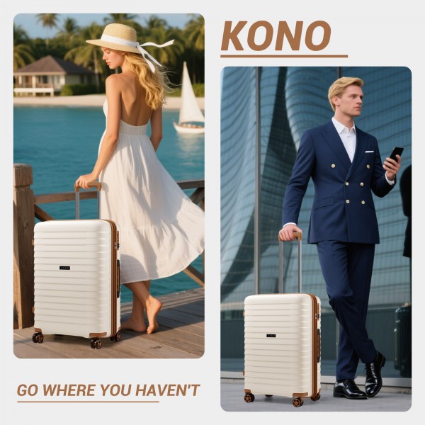 KSK2595 - Kono 24-Inch Hard Shell Scratch-Resistant PP Luggage with Cup Holder, TSA Lock & Expandable Design-Check-in Luggage For Travel - Beige and Brown