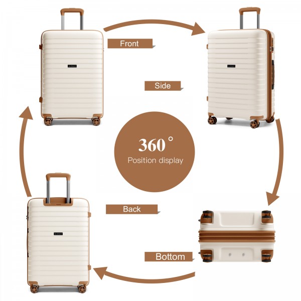 KSK2595 - Kono 24-Inch Hard Shell Scratch-Resistant PP Luggage with Cup Holder, TSA Lock & Expandable Design-Check-in Luggage For Travel - Beige and Brown
