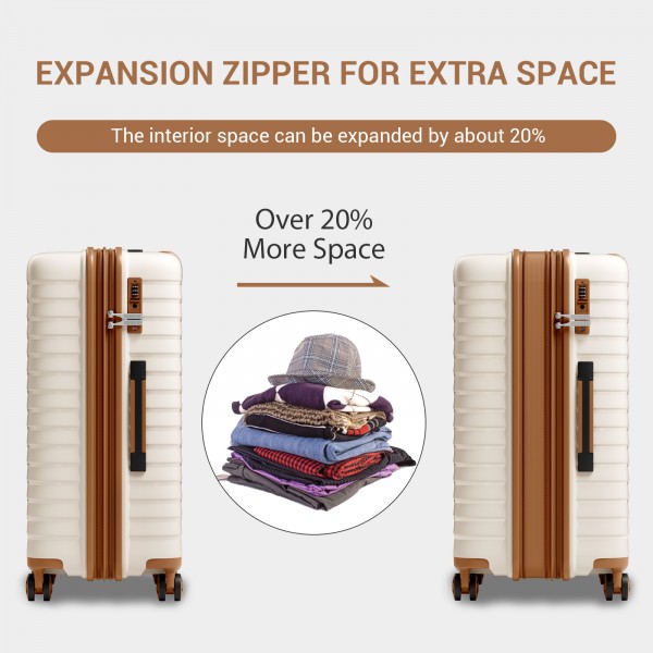 KSK2595 - Kono 28-Inch Hard Shell Scratch-Resistant PP Luggage with Cup Holder, TSA Lock & Expandable Design-Check-in Luggage For Travel - Beige and Brown