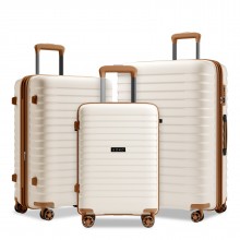 KSK2595 - Kono Kratzfestes PP-Hartschalen-Kofferset 20/24/28 Zoll mit Becherhalter, TSA-Schloss und erweiterbarem Design – Aufgabegepäck für Reisen - Beige und Braun