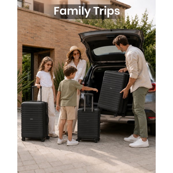 KSK2595 - Kono 20/24/28inch Hard Shell Scratch-Resistant PP Luggage Set with Cup Holder, TSA Lock & Expandable Design-Check-in Luggage For Travel - Black