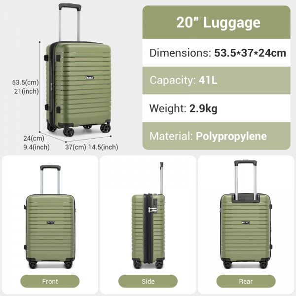 KSK2595 - Kono 20/24-Zoll-Hartschale-Kratzfestes PP-Kofferset mit Becherhalter, TSA-Schloss & ausziehbarem Design - Grün