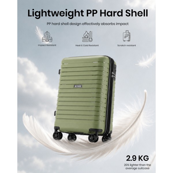 KSK2595 - Kono 20-Inch Hard Shell Scratch-Resistant PP Luggage with Cup Holder, TSA Lock & Expandable Design-Cabin Trolley For Travel - Green