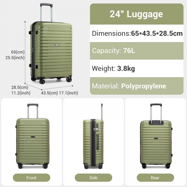 KSK2595 - Kono 20/24-Zoll-Hartschale-Kratzfestes PP-Kofferset mit Becherhalter, TSA-Schloss & ausziehbarem Design - Grün