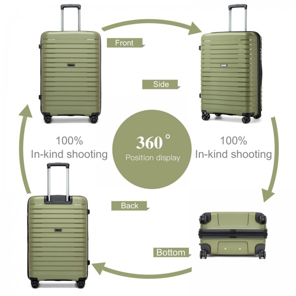 KSK2595 - Kono 28-Inch Hard Shell Scratch-Resistant PP Luggage with Cup Holder, TSA Lock & Expandable Design-Check-in Luggage For Travel - Green