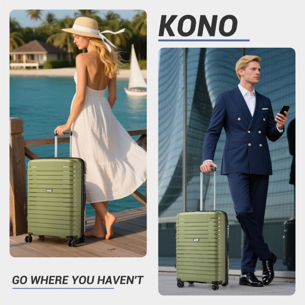 KSK2595 - Kono 28-Inch Hard Shell Scratch-Resistant PP Luggage with Cup Holder, TSA Lock & Expandable Design-Check-in Luggage For Travel - Green