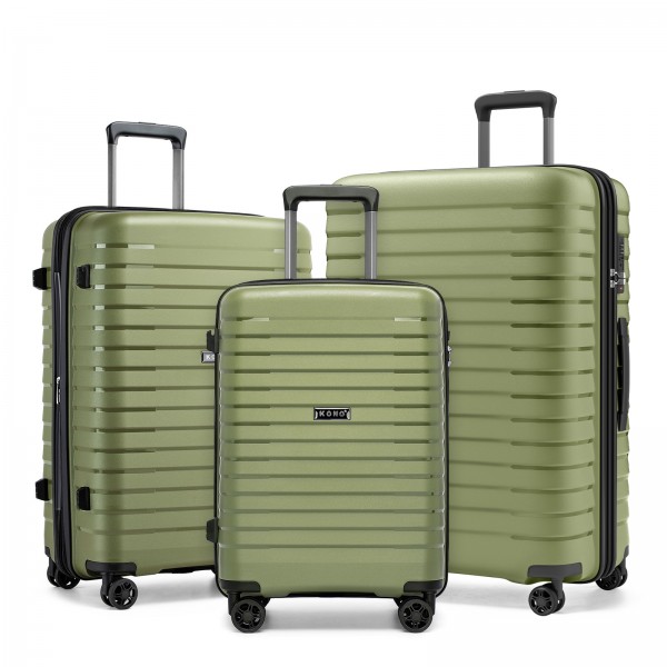 KSK2595 - Kono 20/24/28inch Hard Shell Scratch-Resistant PP Luggage Set with Cup Holder, TSA Lock & Expandable Design-Check-in Luggage For Travel - Green