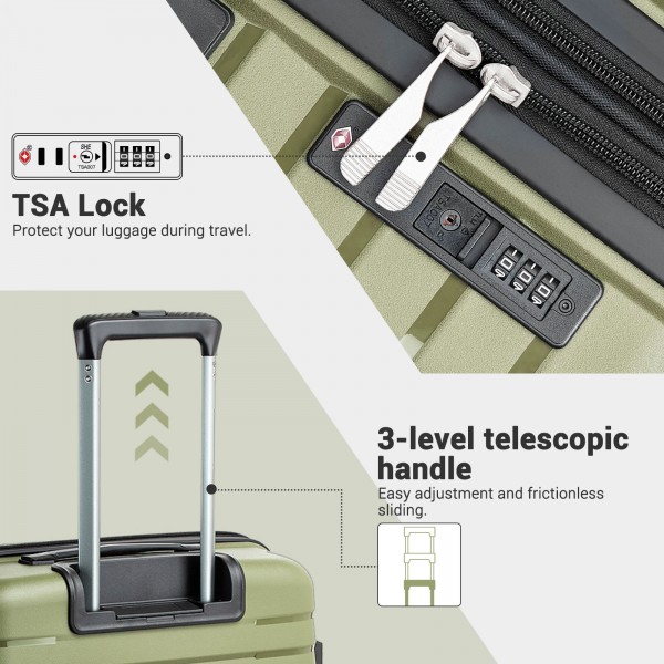 KSK2595 - Kono 20/24-Zoll-Hartschale-Kratzfestes PP-Kofferset mit Becherhalter, TSA-Schloss & ausziehbarem Design - Grün