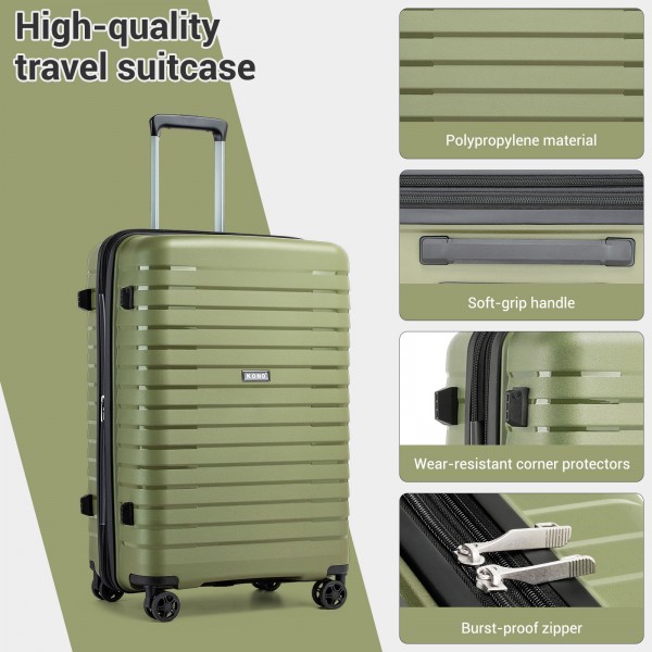 KSK2595 - Kono 28-Inch Hard Shell Scratch-Resistant PP Luggage with Cup Holder, TSA Lock & Expandable Design-Check-in Luggage For Travel - Green