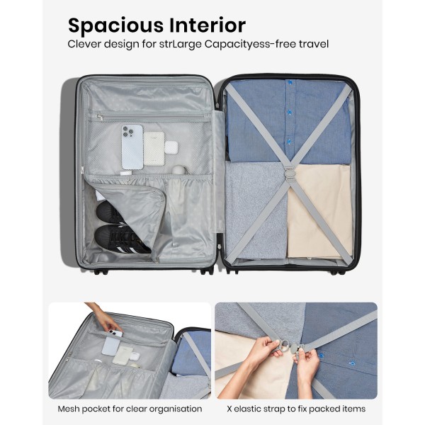 KSK2595 - Kono 20-Inch Hard Shell Scratch-Resistant PP Luggage with Cup Holder, TSA Lock & Expandable Design-Cabin Trolley For Travel - Grey