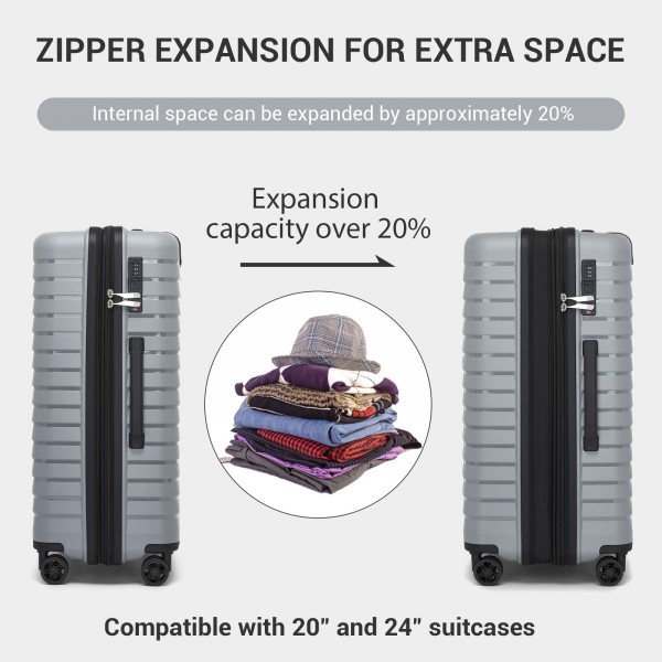 KSK2595 - Kono 28-Inch Hard Shell Scratch-Resistant PP Luggage with Cup Holder, TSA Lock & Expandable Design-Check-in Luggage For Travel - Grey