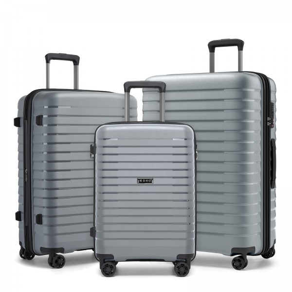 KSK2595 - Kono 20/24/28inch Hard Shell Scratch-Resistant PP Luggage Set with Cup Holder, TSA Lock & Expandable Design-Check-in Luggage For Travel - Grey