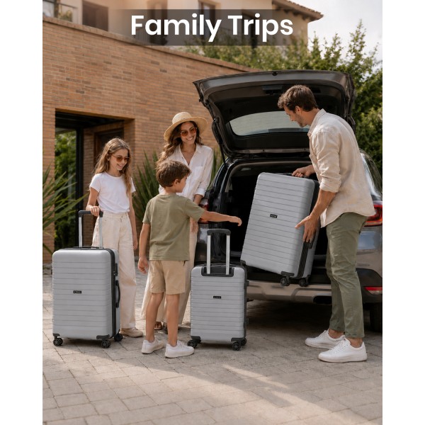 KSK2595 - Kono 20/24/28inch Hard Shell Scratch-Resistant PP Luggage Set with Cup Holder, TSA Lock & Expandable Design-Check-in Luggage For Travel - Grey