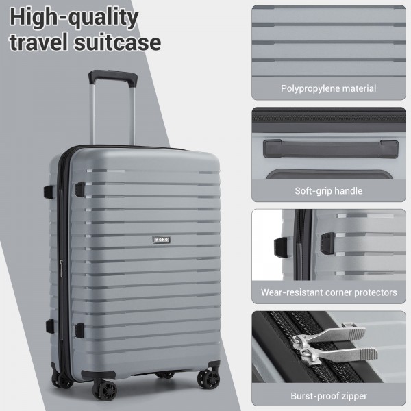 KSK2595 - Kono 24-Zoll-Hartschale-Kratzfestes PP-Gepäck mit Becherhalter, TSA-Schloss & ausziehbarem Design - Check-in-Gepäck für Reisen - Grau
