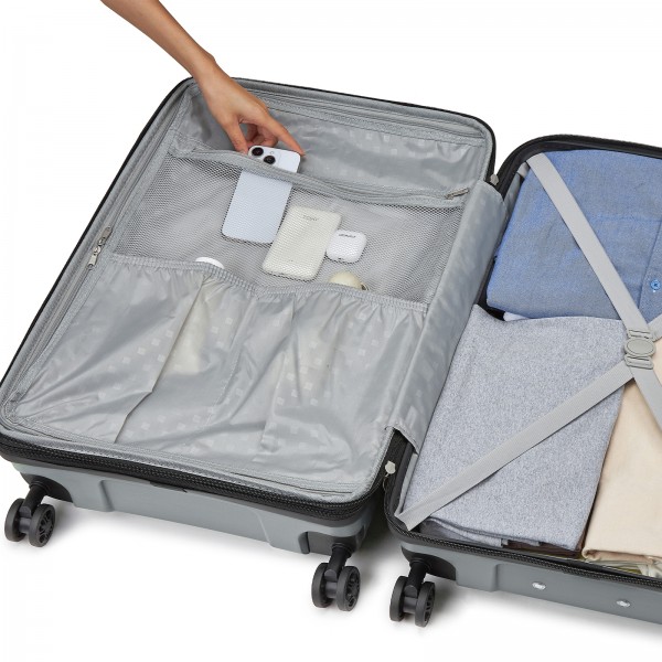 KSK2595 - Kono 24-Zoll-Hartschale-Kratzfestes PP-Gepäck mit Becherhalter, TSA-Schloss & ausziehbarem Design - Check-in-Gepäck für Reisen - Grau