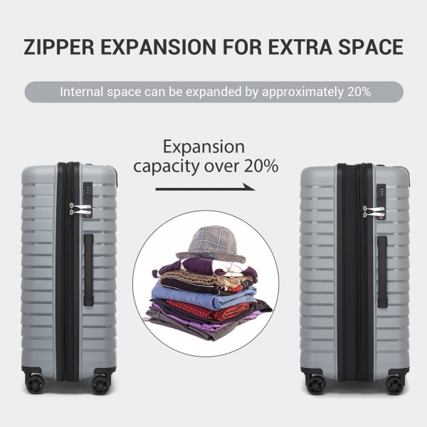 KSK2595 - Kono 20/24/28inch Hard Shell Scratch-Resistant PP Luggage Set with Cup Holder, TSA Lock & Expandable Design-Check-in Luggage For Travel - Grey