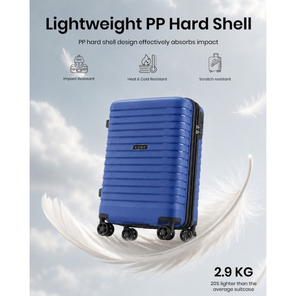 KSK2595 - Kono 20-Inch Hard Shell Scratch-Resistant PP Luggage with Cup Holder, TSA Lock & Expandable Design-Cabin Trolley For Travel - Navy