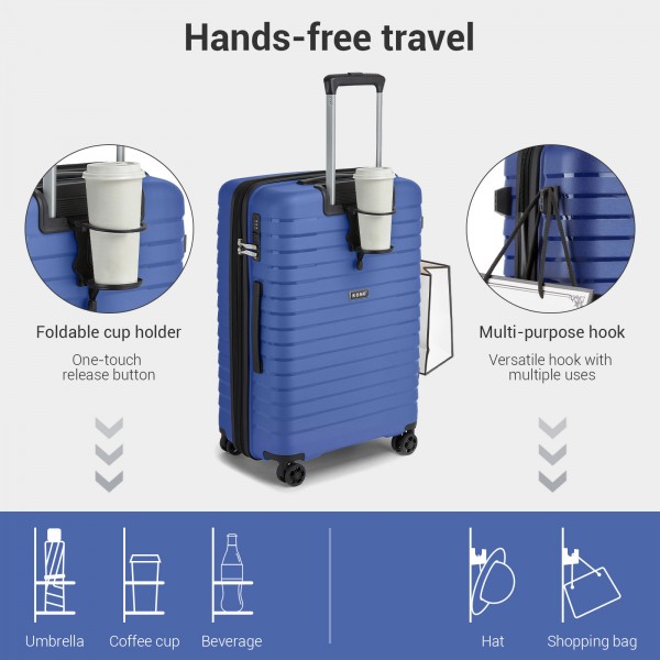 KSK2595 - Kono 28-Inch Hard Shell Scratch-Resistant PP Luggage with Cup Holder, TSA Lock & Expandable Design-Check-in Luggage For Travel - Navy