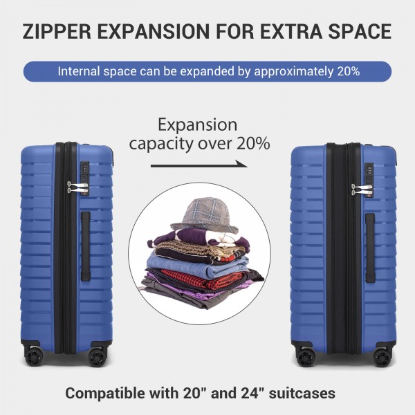 KSK2595 - Kono 28-Inch Hard Shell Scratch-Resistant PP Luggage with Cup Holder, TSA Lock & Expandable Design-Check-in Luggage For Travel - Navy