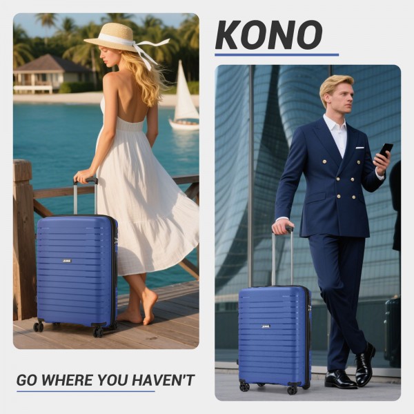 KSK2595 - Kono 28-Inch Hard Shell Scratch-Resistant PP Luggage with Cup Holder, TSA Lock & Expandable Design-Check-in Luggage For Travel - Navy