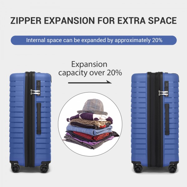 KSK2595 - Kono 20/24/28inch Hard Shell Scratch-Resistant PP Luggage Set with Cup Holder, TSA Lock & Expandable Design-Check-in Luggage For Travel - Navy KSK2595 - Kono 20/24/28inch Hard Shell Scratch-Resistant PP Luggage Set with Cup Holder, TSA Lock & Expandable Design-Check-in Luggage For Travel - Navy