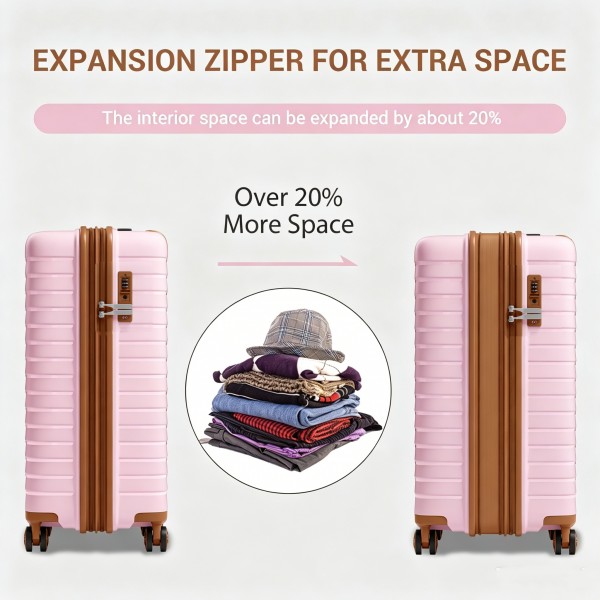 KSK2595 - Kono 20-Inch Hard Shell Scratch-Resistant PP Luggage with Cup Holder, TSA Lock & Expandable Design-Cabin Trolley For Travel - Pink and Brown