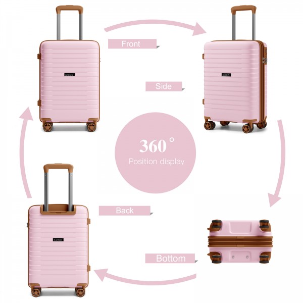 KSK2595 - Kono 20-Inch Hard Shell Scratch-Resistant PP Luggage with Cup Holder, TSA Lock & Expandable Design-Cabin Trolley For Travel - Pink and Brown