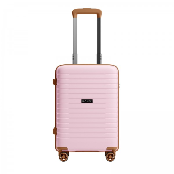 KSK2595 - Kono 20-Inch Hard Shell Scratch-Resistant PP Luggage with Cup Holder, TSA Lock & Expandable Design-Cabin Trolley For Travel - Pink and Brown