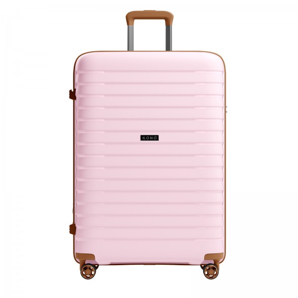 KSK2595 - Kono 28-Inch Hard Shell Scratch-Resistant PP Luggage with Cup Holder, TSA Lock & Expandable Design-Check-in Luggage For Travel - Pink and Brown