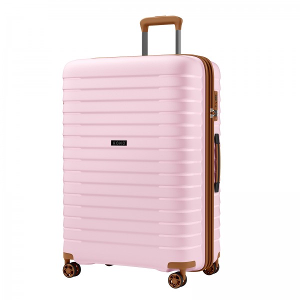 KSK2595 - Kono 28-Inch Hard Shell Scratch-Resistant PP Luggage with Cup Holder, TSA Lock & Expandable Design-Check-in Luggage For Travel - Pink and Brown