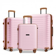 KSK2595 - Kono Kratzfestes PP-Hartschalen-Kofferset 20/24/28 Zoll mit Becherhalter, TSA-Schloss und erweiterbarem Design – Aufgabegepäck für Reisen - Rosa und Braun